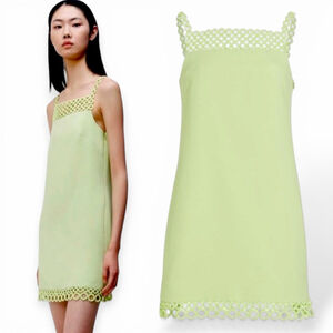 Jonathan Simkhai Marlie Crochet Crepe Mini Dress Green Size 0 fits 4 Small NWT